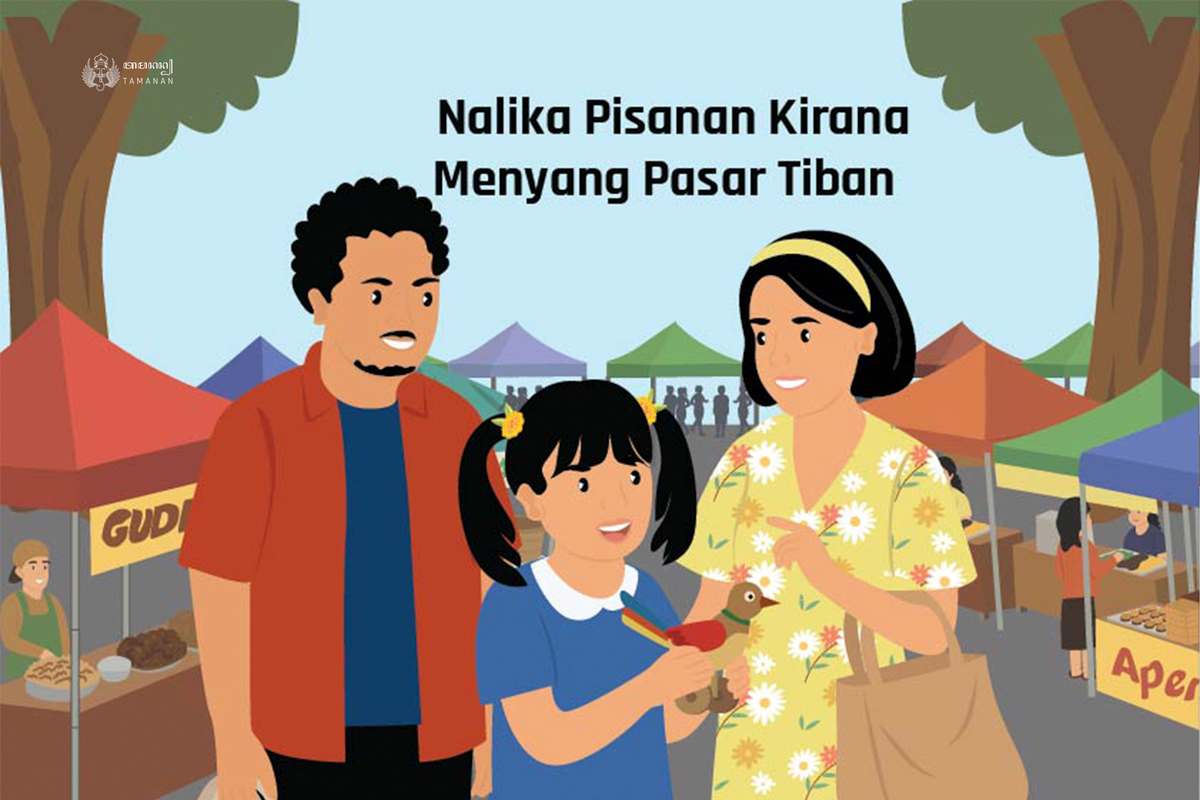 Image slider - Narasi Tamanan Seri ke-60, Komik Strip “Plesiran: Pengalaman Pertama Kirana ke Pasar Tiban”